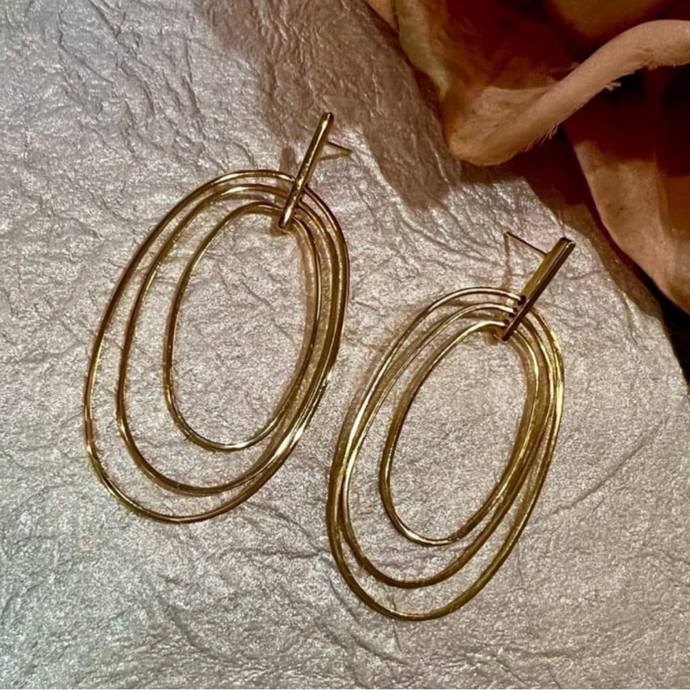 Large Gold Dangle Statement Earrings. Layered Gol… - image 4